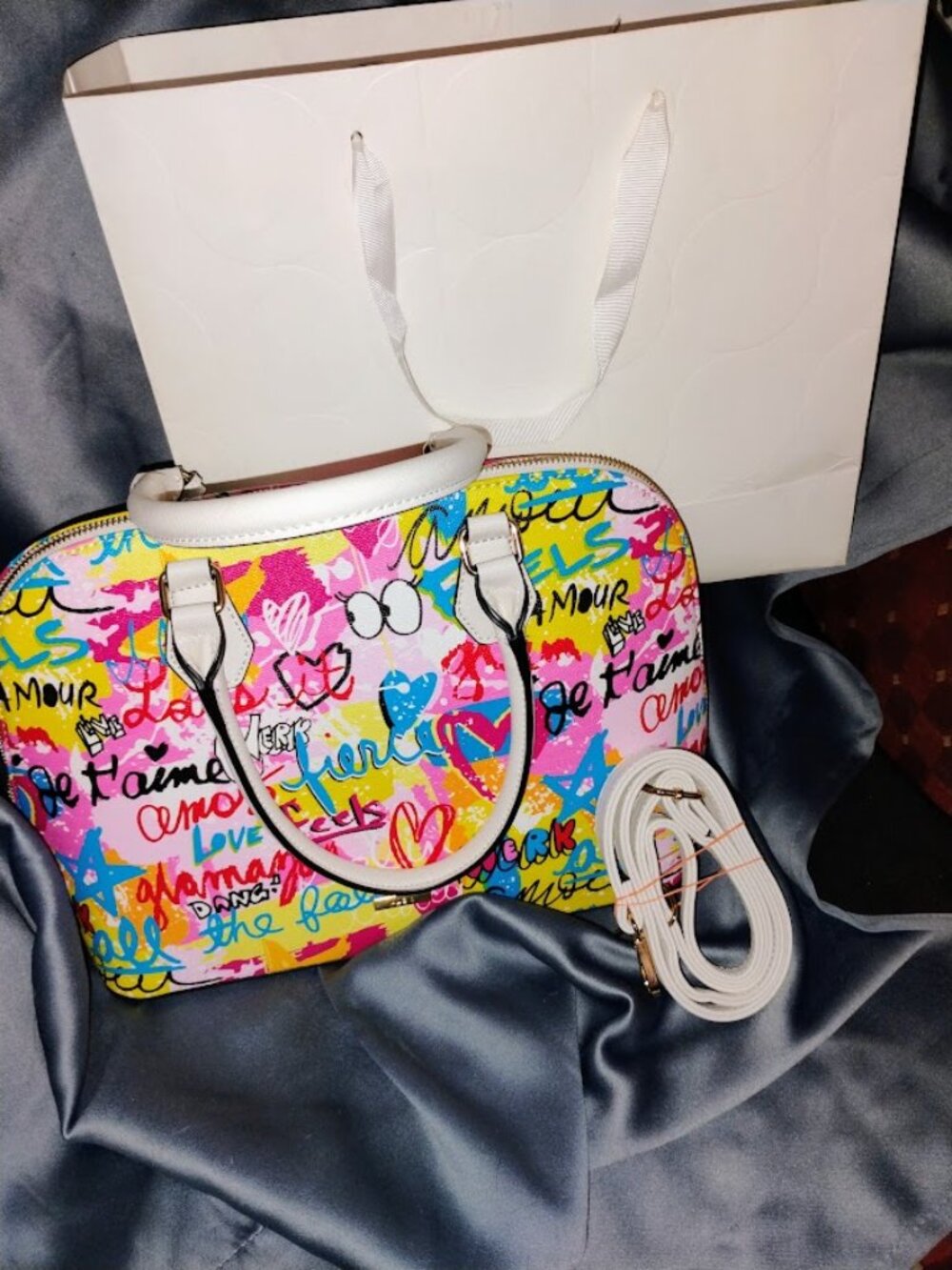 ALDO Graffiti Graphic Print Satchel Handbag Dome Top Handle Crossbody Bag